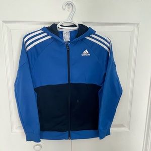 Adidas Blue and dark blue zip- up hooded jacket.  Boys size medium.  EUC.